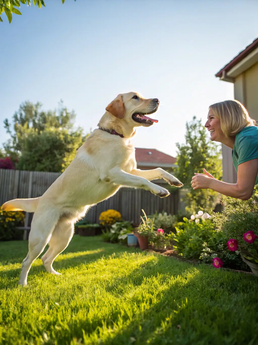 A golden retriever happily fetching a ball in a park, representing Charlotte Canine's comprehensive and enjoyable training approach.