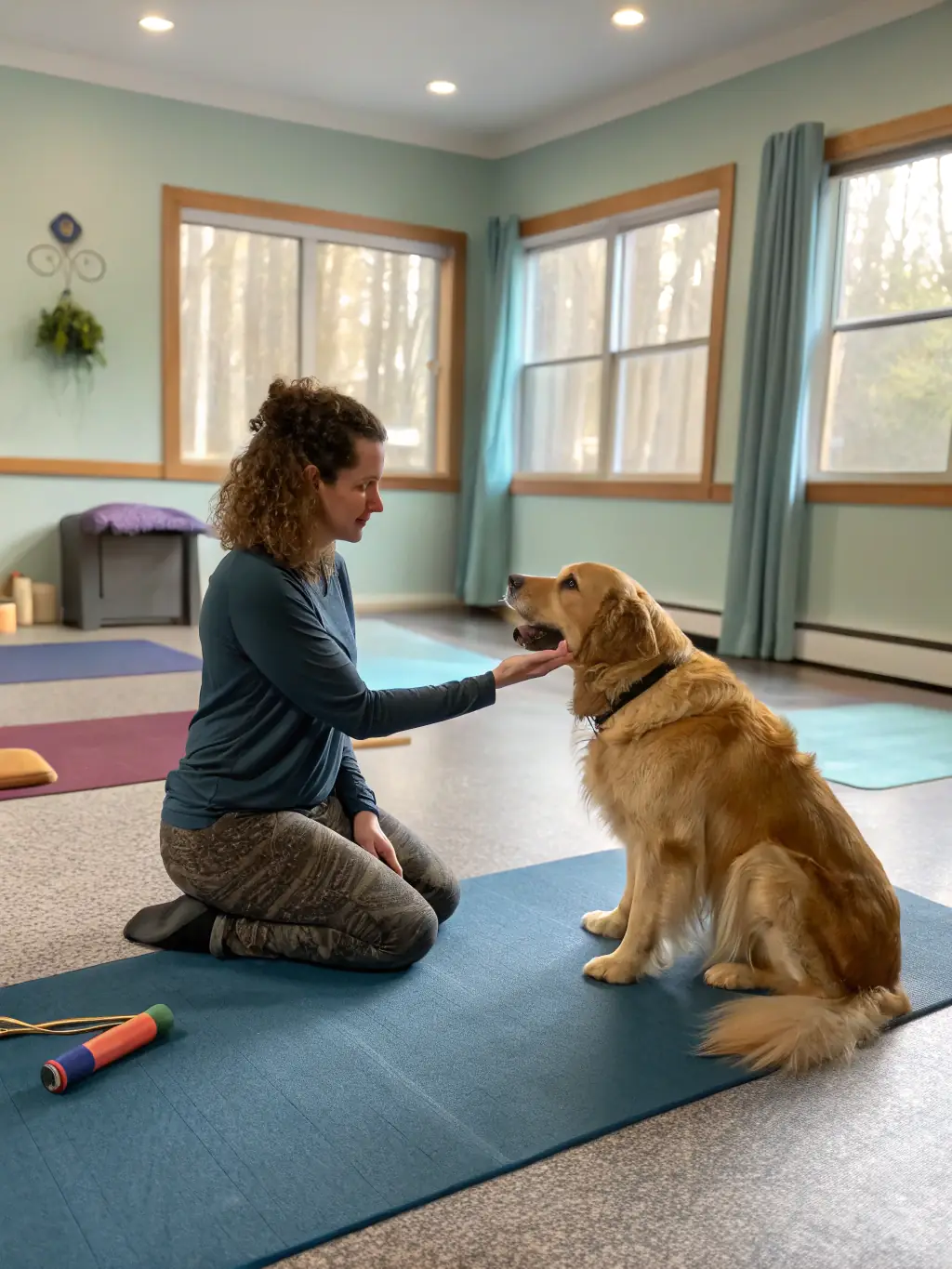 A happy golden retriever puppy sitting attentively during an obedience training session with a Charlotte Canine trainer, showcasing positive reinforcement techniques.